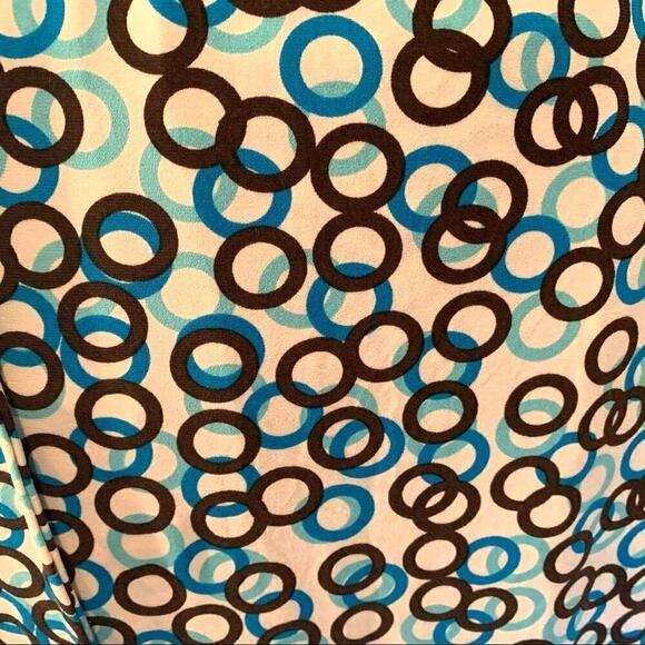 Banana Republic Women's Size Medium Midi Wrap Dress Blue Brown Geometric Print - Picture 3 of 5